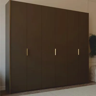 Produktbild von Casa Padrino Luxus Schlafzimmerschrank Dunkelbraun / Messing 273,6 cm - Schlafzimmer Möbel