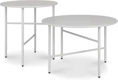 Produktbild von Bomoe 2er Set Beistelltisch Outdoor Ø 44x46cm + Ø 53x36cm, Hellgrau