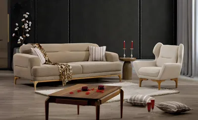 Produktbild von Graues Stoffsofa und Sessel modernes Wohnzimmer Set