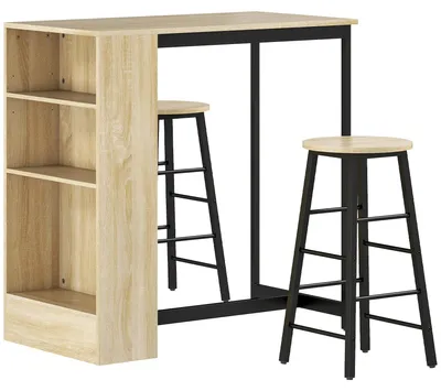Image de Ensemble de trois tables hautes avec espace de rangement | Couleur : marron, noir | Dimensions : 49 x 91 x 91 cm