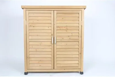 Imagen del producto de Silecomplaza: Armario de jardín de madera de abeto, resistente a la intemperie, con estanterías de madera, color miel