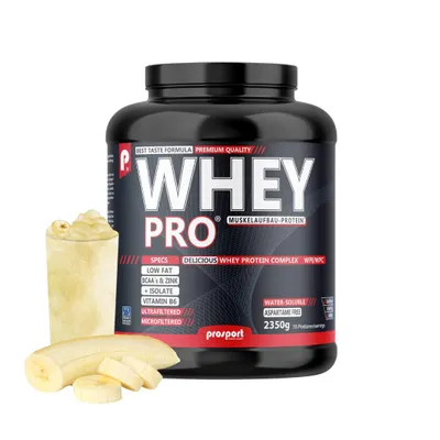 Produktbild von Prosport WHEY PRO® Whey Protein Pulver – Banana 2350g – Konzentrat-Isolat-Mix, Eiweißpulver mit Zink, Vitamin B6 & EAAs, Protein Shake für Muskelaufbau