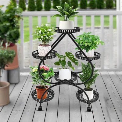 Image de Support à fleurs à 4 niveaux pour 6 pots de fleurs