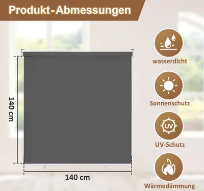 Produktbild von Aopunly Senkrechtmarkise Anthrazit 140 x 140cm Vertikalmarkise für Terrasse Balkon Seitenrollo Sichtschutz Sonnenschutz UV-Beständig