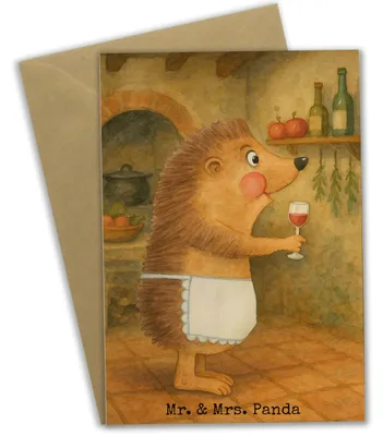Produktbild von Mr. & Mrs. Panda Klappkarte Igel Wein Design - Weiß - Geschenk, weihnachtskarten, hochzeitskarten, Grußkarte, Lustige Sprüche, Weißwein, Rotwein, osterkarten, Weinglas
