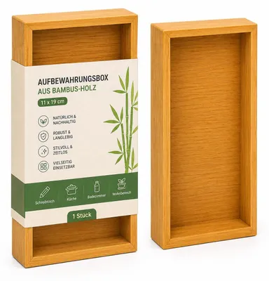 Produktbild von Bambus Aufbewahrungsbox 11 x 19 cm – natürliche Utensilienbox, KI-generiertes Bild