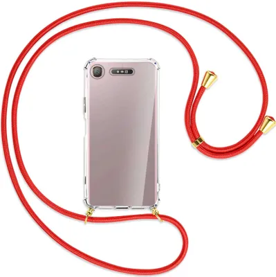 Produktbild von Handykette Backcover-Schutzhülle mit Band (Metall goldfarben) für Sony Xperia XZ1 - rot