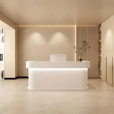 Image de Bureau de réception, comptoir de bar, design à coins arrondis, motif à rayures verticales, design moderne, salon, hôtel, bureau de réception Weiß 150×60×100cm【Baise150】