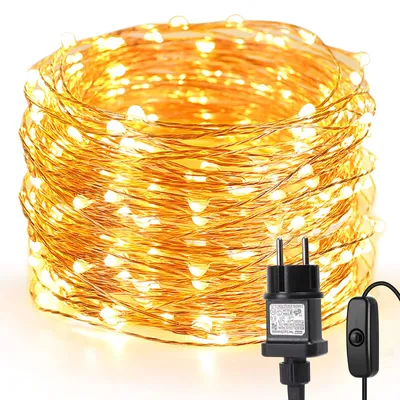Productafbeelding van LE 20M LED lichtsnoer van koperdraad - 200 LEDs - Waterdicht IP65 - Werkt op stroom met stekker - Binnen - Kamer - Feest