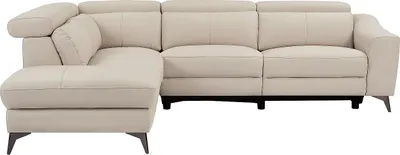 Produktbild von Linkes Ecksofa mit elektrischer Relaxfunktion in cremefarbenem Leder FORLO