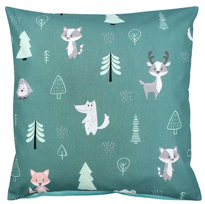Produktbild von TupTam Kinder Kissenbezug Kissenhülle Dekorativ Gemustert, Farbe: Wald / Fuchs / Reh / Igel / Bärchen / Grün / Mint, Größe: 40 x 80 cm