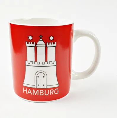 Produktbild von Hamburg Becher Skyline mit Hamburger Wappen rot Kaffeebecher Kaffeetasse Kaffee Pott