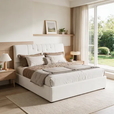 Productafbeelding van INONEFT Hydraulisch verstelbaar bed 160x200 cm met USB-aansluitingen, eenpersoonsbed met verstelbaar hoofdeinde, bedframe met lattenbodem, teddy stof, wit