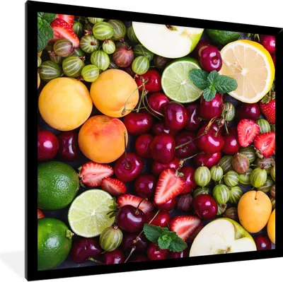 Produktbild von MuchoWow® Gerahmtes Poster Obst - Farben - Sommer 40x40 cm - Poster mit Schwarzem Bilderrahmen Wandposter Rahmen Foto Bilder - Mit Rahmen - Wanddekoration Schlafzimmer