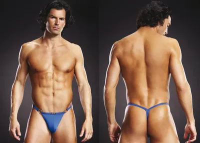 Produktbild von Blue Line Microfiber V-String + Metal Rings Blau S/ M