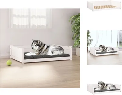 Obrázok produktu pre vidaXL Pelech pre psa biely 105,5x75,5x28 cm z masívneho borovicového dreva - Pelechy pre psov