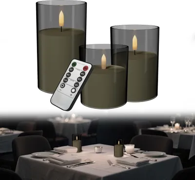 Produktbild von UISEBRT Mattgrau LED Kerzen mit Timer & Fernbedienung Flammenlos Flicker Batteriekerzen für Haus Hochzeit Weihnachtsdeko Stilvolle Heimdekoration