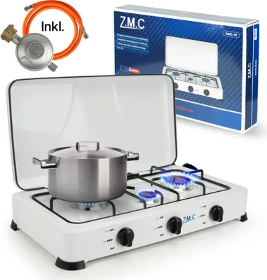 Produktbild von ZMC Gaskocher Campingkocher 3-flammig inkl. Schlauch und Regler 5,4 kW 50 mBar Tragbarer Outdoor Gasherd Kochfeld Herd Tischkocher ohne Gaskartusche