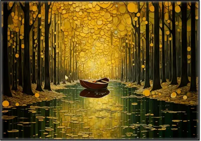 Produktbild von Wallario Wandbild Boot im goldenen Licht, Größe: 70,30 x 100,30 cm, Poster mit schwarzem Aluminiumrahmen