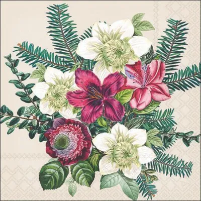 Produktbild von Weihnachten Cocktail Servietten 25x25 cm 3-lagig 20 Servietten Azalea and helleborus cream