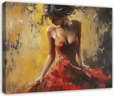 Produktbild von Wandbild Abstrakt Frau Rot - 120x80 cm - Leinwandbild - Bilder XXL - Wanddekoration - Leinwandbilder Wohnzimmer Schlafzimmer Flur