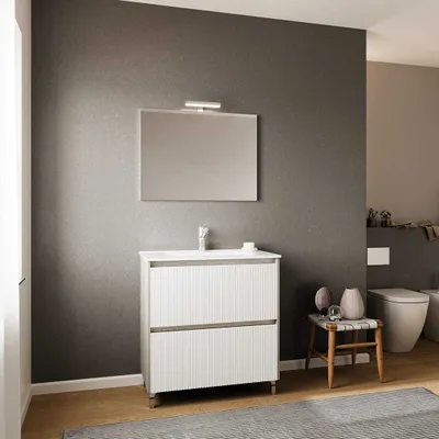 Produktbild von 80cm stehendes Badezimmermöbel mit 2 gerillten weißen Schubladen | Corfù