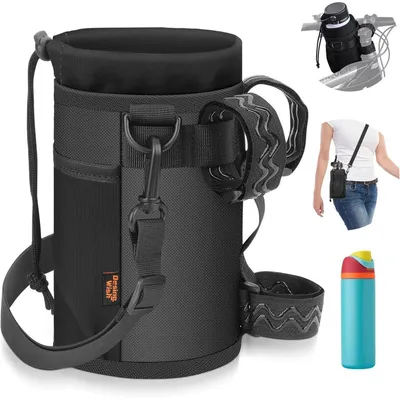 Productafbeelding van Fietsfleshouder met schouderband en netzak, zwart, voor 12-24oz flessen