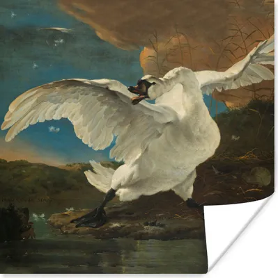 Produktbild von MuchoWow® Poster Der bedrohte Schwan - Gemälde von Jan Asselijn 100x100 cm - Babyzimmer