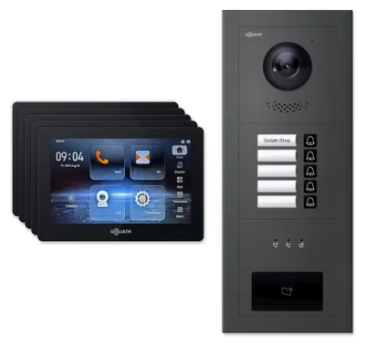Produktbild von Goliath Premium 2-Draht GL-HB510A.3 Video-Türsprechanlage, 5 Familien, 5× 7 Zoll Schwarz, Anthrazit, Aufputz