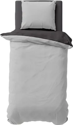 A top-down view of a duvet and pillow set.