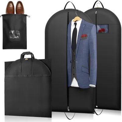Image de Housse à vêtements, 120 g/m², avec compartiment à chaussures, pour costumes, blazers et robes, housse de qualité supérieure pour les voyages et le rangement, 120 x 60 cm, lot de 2