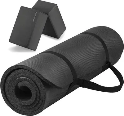 Productafbeelding van Oefenmat - Fitnessmat Yogamat - Thuis sporten - Antislip en extra dik - 71 inch lang - Zwart