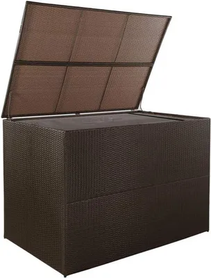 Zdjęcie produktu dla Duża, wodoodporna skrzynia ogrodowa z polyratana, pojemnik do przechowywania na zewnątrz, 150 x 100 x 100 cm, brązowa