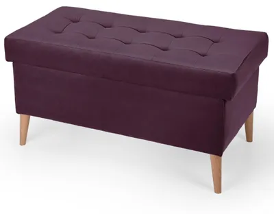 Produktbild von MG Design Samt Sitzbank in Violett 45 x 90 cm mit Stauraum - Gepolsterte Polsterbank mit Holzbeinen für Schlafzimmer, Wohnzimmer oder Flur