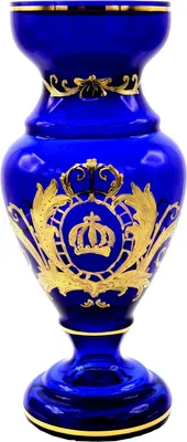 Produktbild von Pompöös by Casa Padrino Luxus Pokal Vase mit 24 Karat Vergoldung Blau / Gold Ø 14 x H. 30,5 cm - Pompööse Blumenvase designed by Harald Glööckler