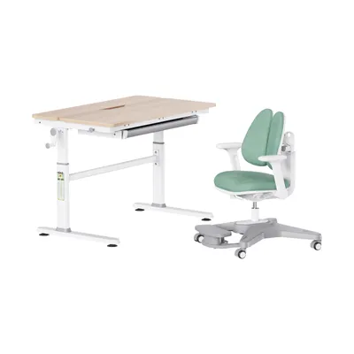 Produktbild von HOKO Kindertisch Schülerschreibtisch höhenverstellbar+ Lernstuhl Kinder Lern-Set 100×60cm, Neigbare Tischplatte, Schubladen, Mitwachsend