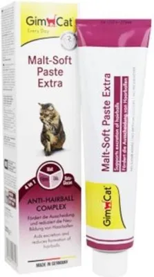 A box and a tube of GimCat Malt-Soft Paste Extra for cats.