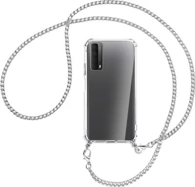Produktbild von Handykette Backcover-Schutzhülle mit Band (Metall silberfarben) für Huawei P smart 2021 - silberfarbene Kette