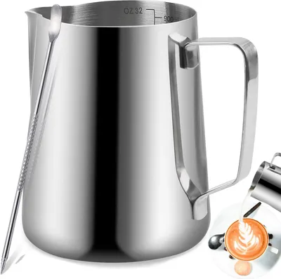 Produktbild von Edelstahl Milchkanne - Milchschaumkanne mit Messskala - 900 ml