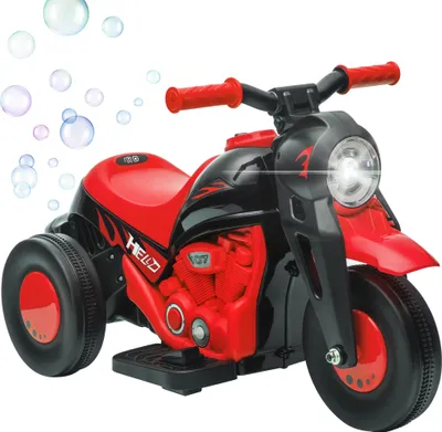 Image de AIYAPLAY Moto électrique enfants, 3 roues, 6 V, 3 km/h, voiture électrique enfants avec fonction de bulles, effets lumineux et sonores, 2 à 5 ans, charge max. 30 kg, rouge