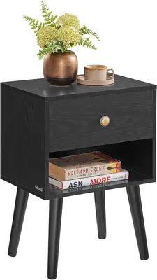 Produktbild von Nachttisch – Beistelltisch mit Schublade und offener Ablage – Holzfüße – 39 x 28 x 55 cm – Schwarz