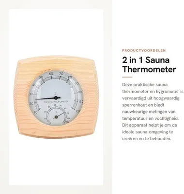 Produktbild von Thermometer und Hygrometer aus Holz – Multifunktional – Feuchtigkeitsanzeige – Explosionsgeschützt – Für die Sauna – Robustes Fichtenholz – Saunamesstechnik