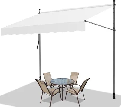Zdjęcie produktu dla Markiza słoneczna z ochroną przed promieniowaniem UV i wodą, idealna na balkon, taras i do ogrodu - regulowana markiza o szerokości 250 cm, kolor kremowy