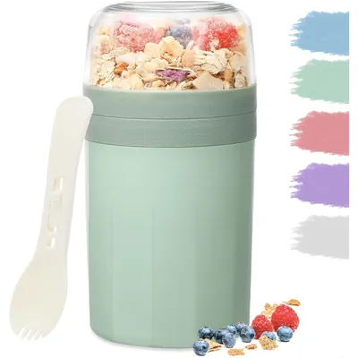 Produktbild von Müslibecher to Go 520ml+250ml, Joghurtbecher mit Löffel und Soßenbox, auslaufsicher, Grün