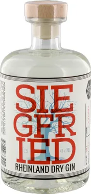 A bottle of Siegfried Rheinland Dry Gin on a white background.