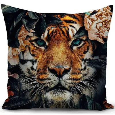 Zdjęcie produktu dla Poszewka na poduszkę 40 x 40 cm, motyw: tygrys, dżungla. Dekoracyjna poduszka, pokrowiec na poduszkę do sofy