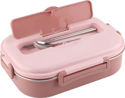 Produktbild von Lunchbox aus Edelstahl, 4-Gitter, tragbare Bento-Box, Lebensmittelbehälter für Studenten und Erwachsene, 4-Gitter-Lunchbox mit Suppenschüssel, Pink