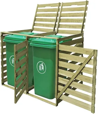 Produktbild von Mülltonnenbox für 2 Tonnen, Mülltonnenverkleidung, Gartenbox, Gartenschrank, Geräteschrank, Mülltonnenschrank, 240 L Imprägniertes Holz