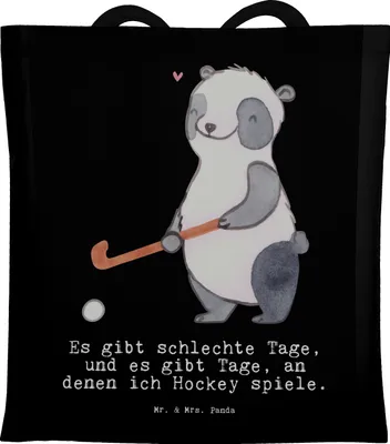 Produktbild von Mr. & Mrs. Panda totebag Panda Hockey spielen - Schwarz - Geschenk, Tote Bag, Schultasche, Hockeyschläger, Tragetasche, Feldhockey, Verein, Jutebeutel, Laptoptasche