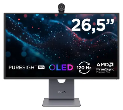 Immagine prodotto di Lenovo Yoga Pro 27UD-10 - Monitor 26.5" QD-OLED Flat UHD / 4K 3840x2160 0 120Hz 0.03ms - Webcam AMD FreeSync Premium Pro + NVIDIA G-Sync + VESA MediaSync 1xHDMI 2.1 + 2xDP 1.4 + 1xUSB-C - Stand Height + Tilt Cavo USB A/B incluso